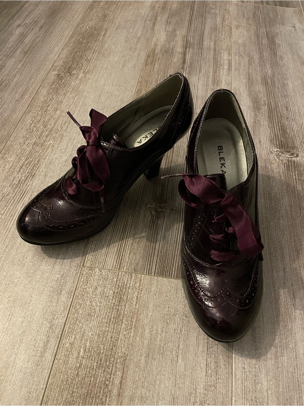 Bleka Burgundy Satin-Lace Wingtip Heels